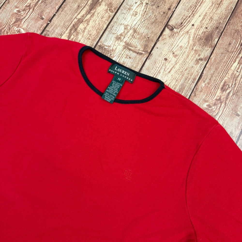 Lauren Ralph Lauren Ringer T Shirt Womens Medium Red Contrast Trim Logo